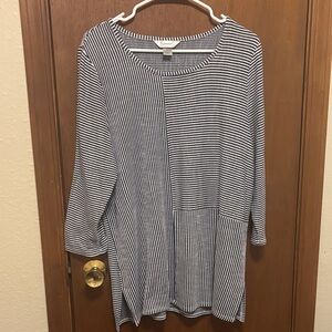 CJ Banks Black and White Striped Blouse Sz XL